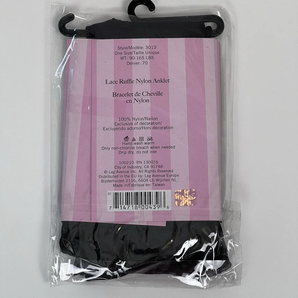 Leg Avenue LACE Ruffle Black Nylon Anklet #3013 One size WT 90-165 Denier 70‎